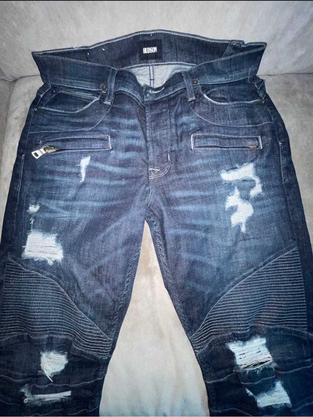 Hudson Jeans Dark Blue Distressed Moto-Style Men’s Shorts